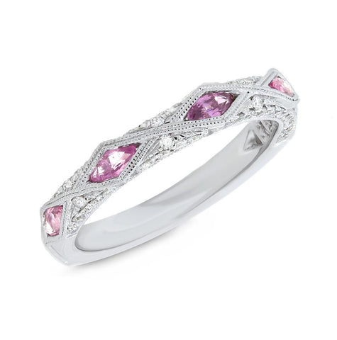 0.33 Ctw Diamond And 0.47 Ctw Pink Sapphire 14k White Gold Womens Ring Size 6.5