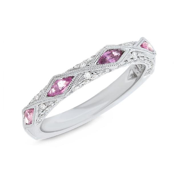 0.33 Ctw Diamond And 0.47 Ctw Pink Sapphire 14k White Gold Womens Ring