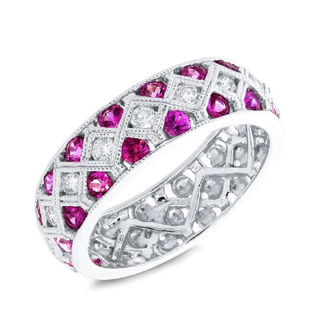 0.40 Ctw Diamond And 1.39 Ctw Ruby 14k White Gold Womens Ring