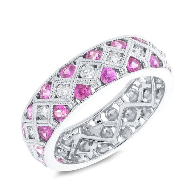 0.40 Ctw Diamond And 1.17 Ctw Pink Sapphire 14k White Gold Womens Ring