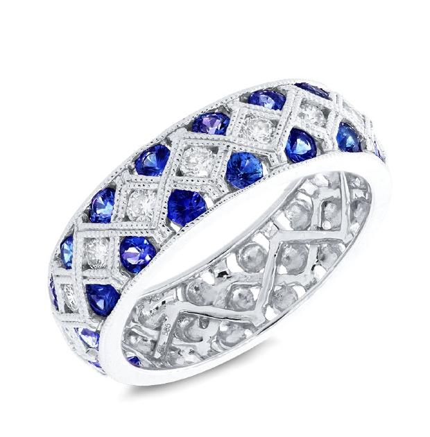 0.40 Ctw Diamond And 1.24 Ctw Blue Sapphire 14k White Gold Womens Ring