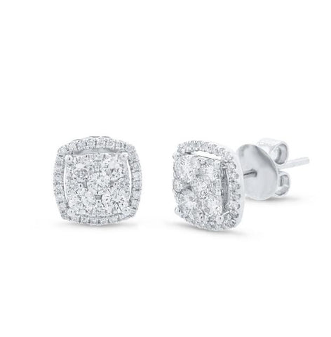 0.97 Ctw 14k White Gold Diamond Cluster Stud Earring