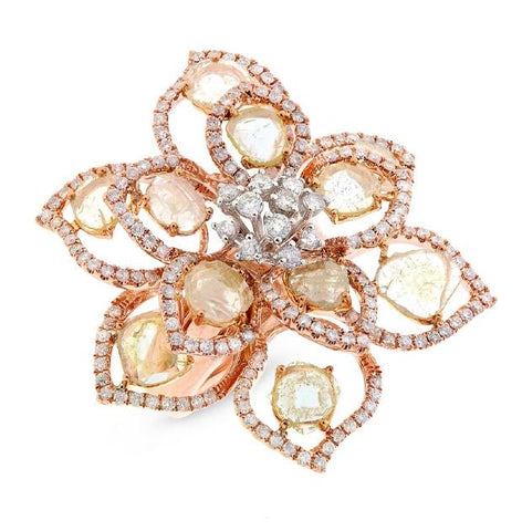 3.89 Ctw 18k Rose Gold Fancy Color Diamond Flower Ring