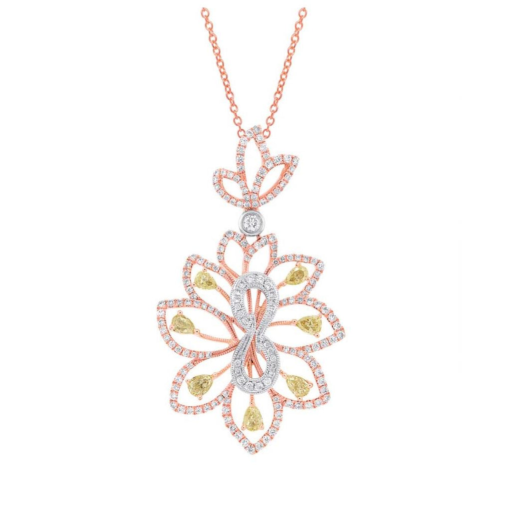 1.37 Ctw 18k Three-tone Gold White And Fancy Color Diamond Pendant Necklace With 18 Inch Chain