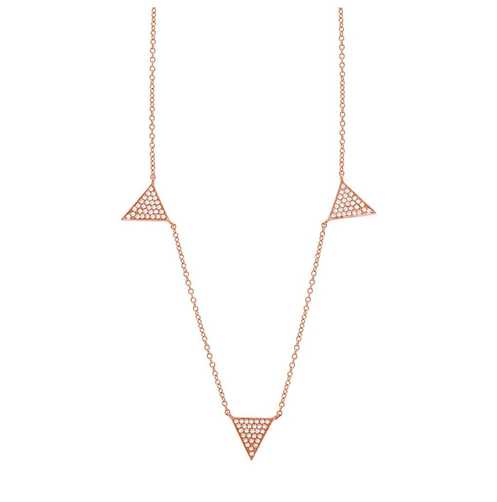 0.23 Ctw 14k Rose Gold Diamond Pave Triangle Necklace