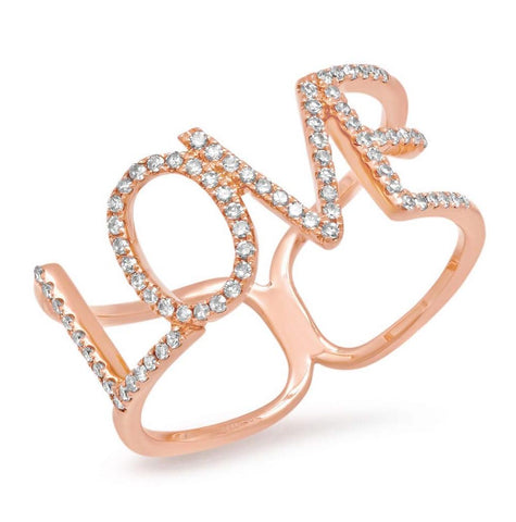 0.20 Ctw 14k Rose Gold Diamond "love" Ring Size 5.5