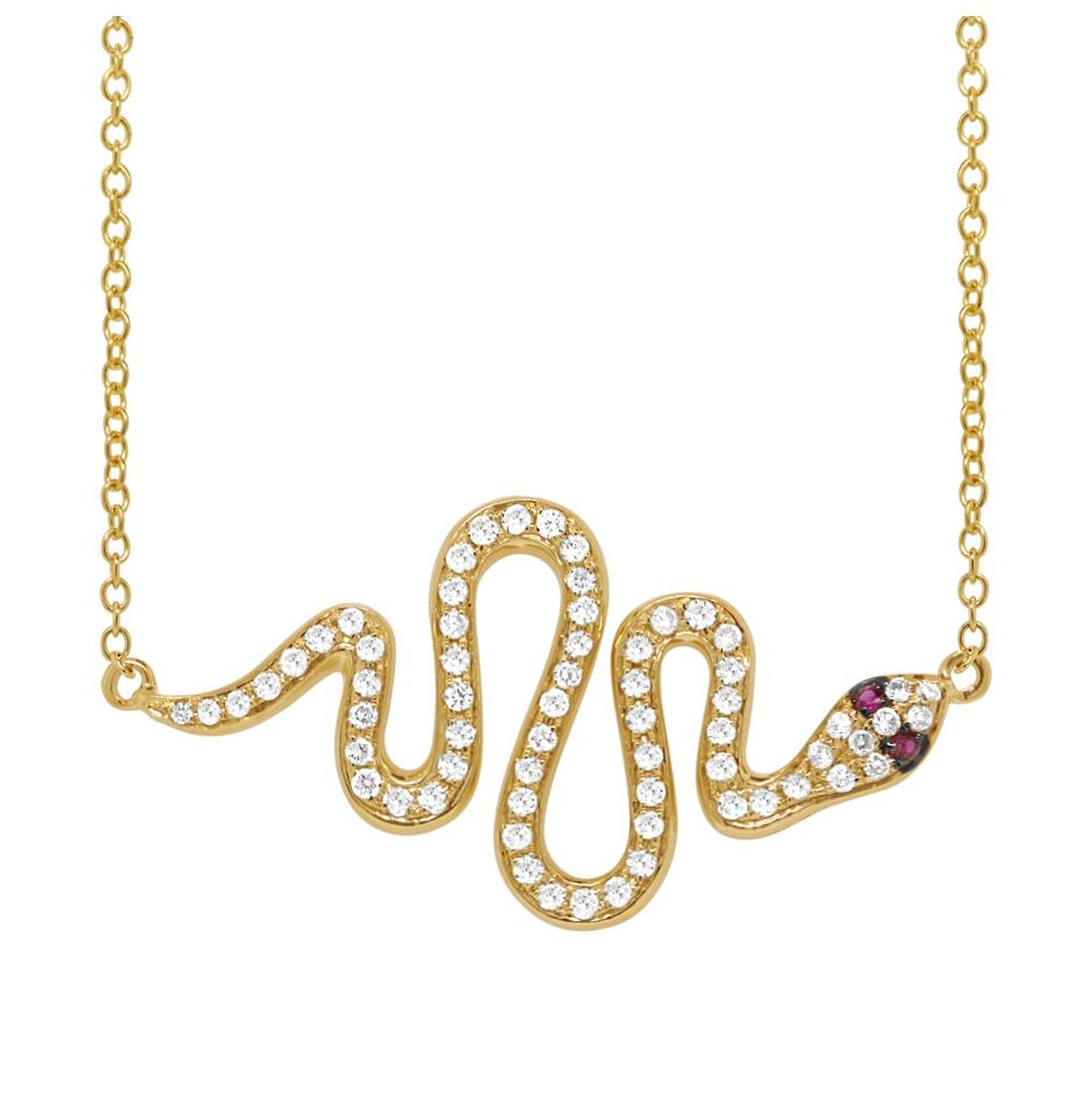 0.31 Ctw Diamond And 0.02 Ctw Ruby 14k Yellow Gold Snake Necklace