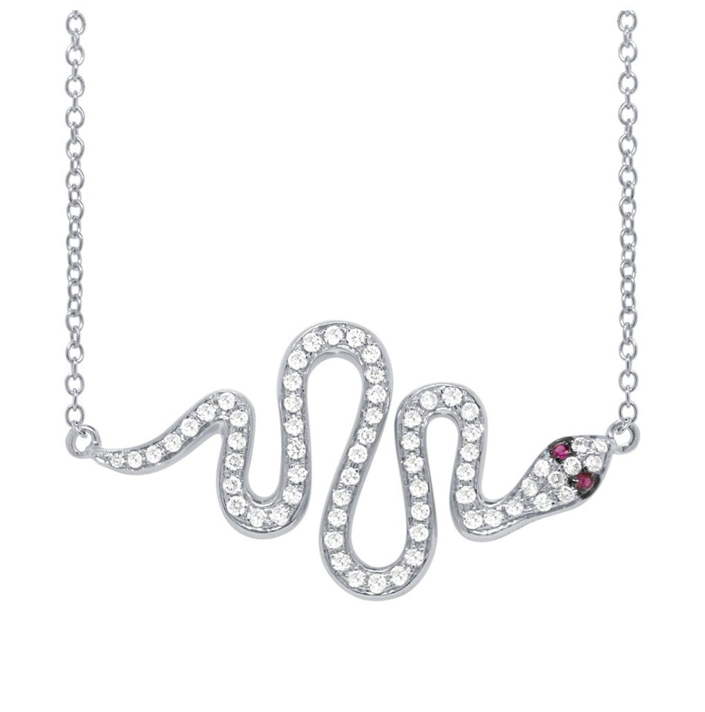 0.31 Ctw Diamond And 0.02 Ctw Ruby 14k White Gold Snake Necklace