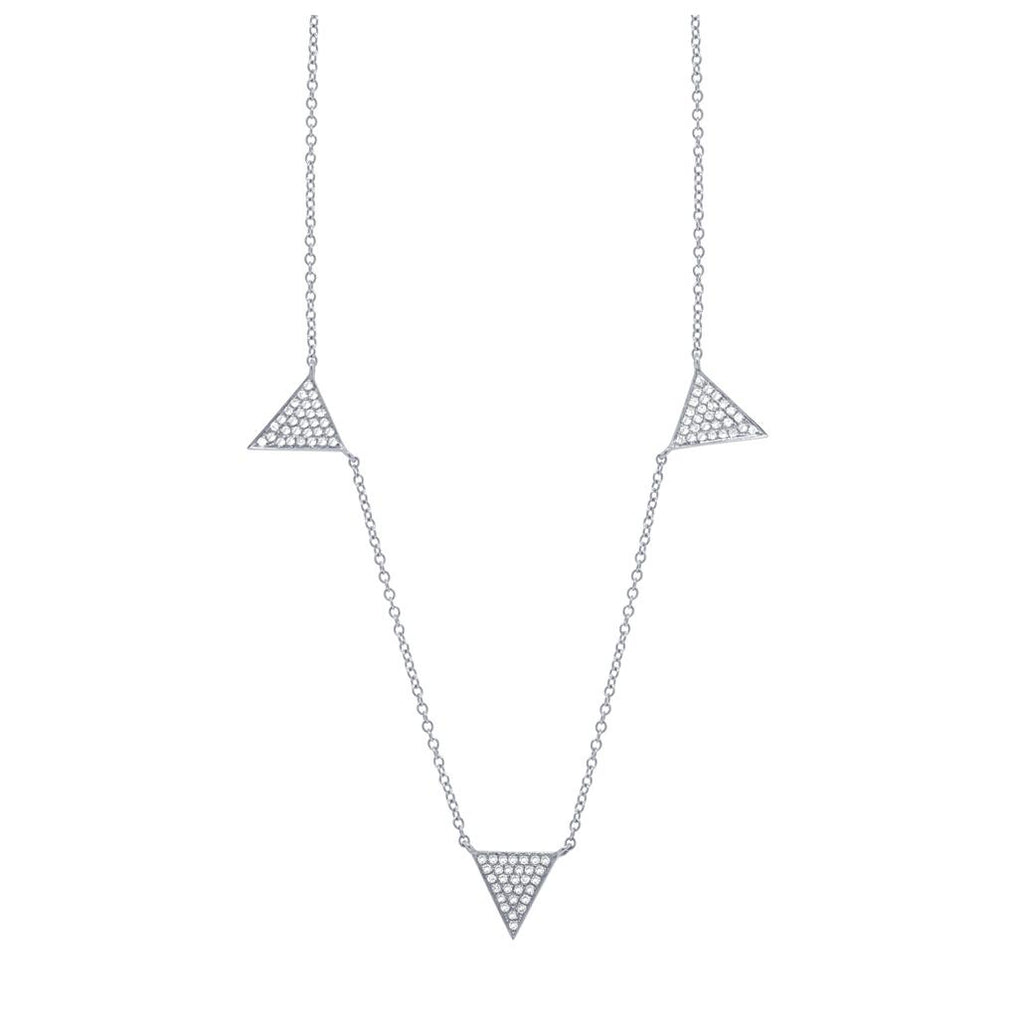 0.23 Ctw 14k White Gold Diamond Pave Triangle Necklace