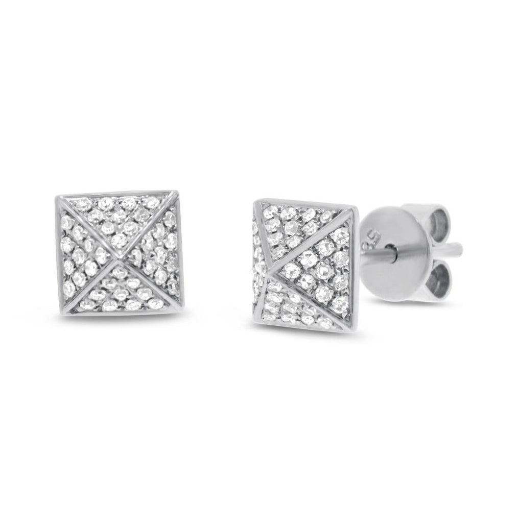 0.18 Ctw 14k White Gold Diamond Pave Pyramid Earring