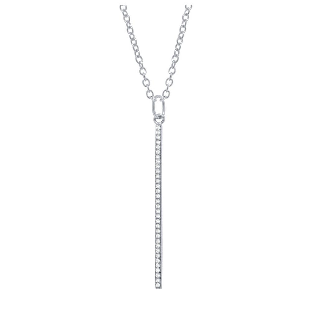 0.11 Ctw 14k White Gold Diamond Bar Pendant Necklace With 18 Inch Chain