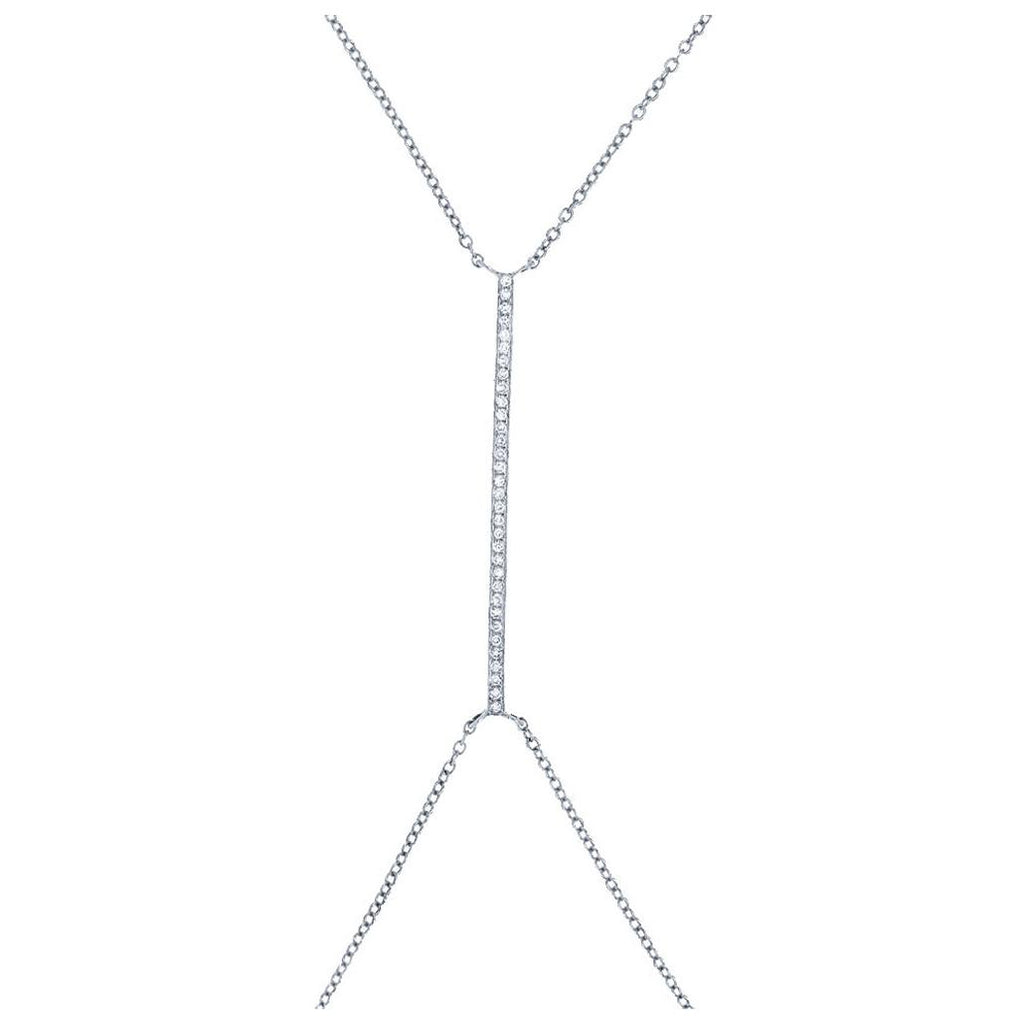 0.10 Ctw 14k White Gold Diamond Bar Body Chain Necklace