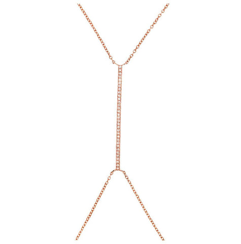 0.10 Ctw 14k Rose Gold Diamond Bar Body Chain Necklace