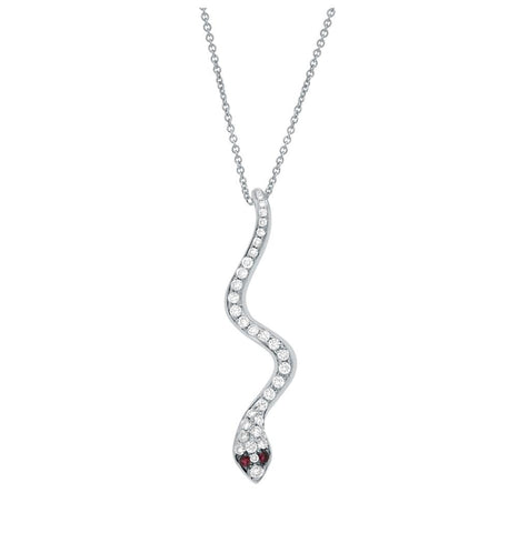 0.31 Ctw Diamond And 0.03 Ctw Ruby 14k White Gold Snake Pendant Necklace With 18 Inch Chain