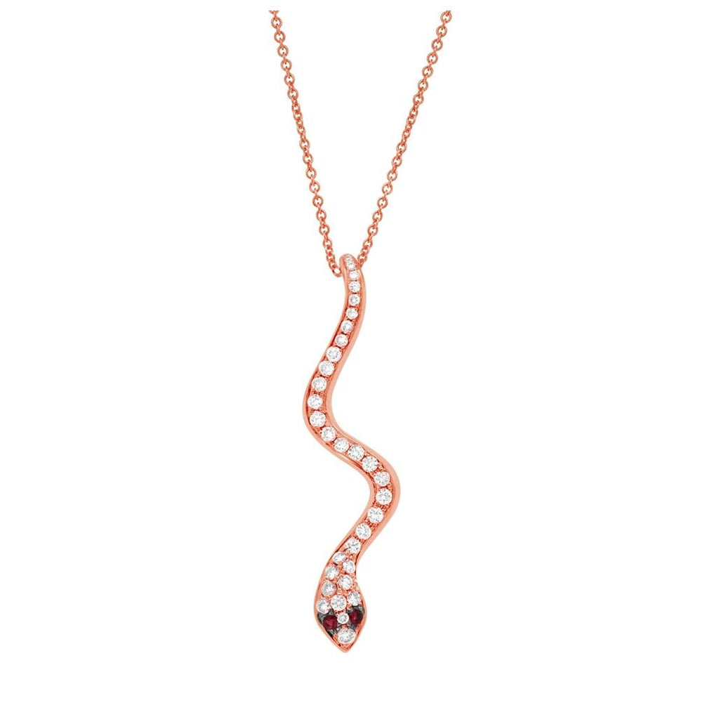 0.31 Ctw Diamond And 0.03 Ctw Ruby 14k Rose Gold Snake Pendant Necklace With 18 Inch Chain