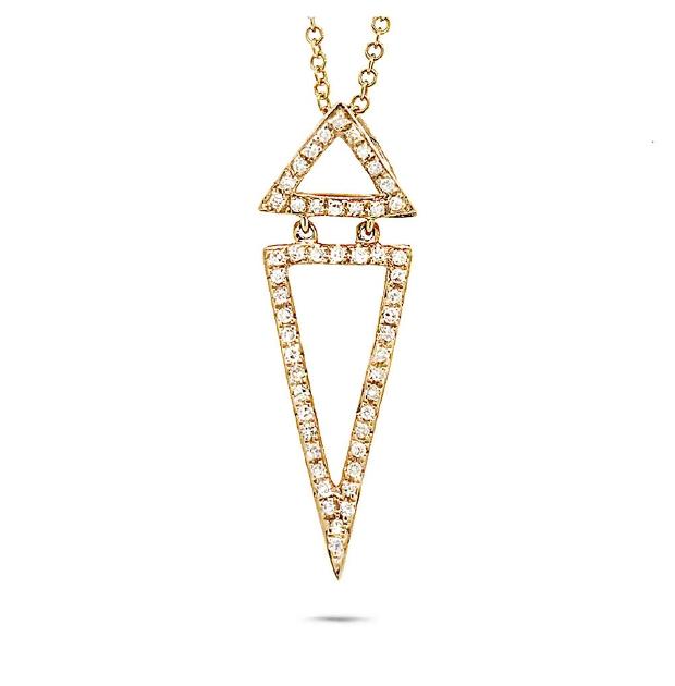 0.18 Ctw 14k Yellow Gold Diamond Triangle Pendant Necklace With 18 Inch Chain