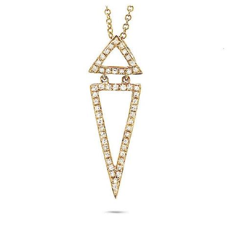 0.18 Ctw 14k Yellow Gold Diamond Triangle Pendant Necklace With 18 Inch Chain