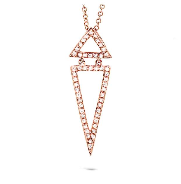 0.18 Ctw 14k Rose Gold Diamond Triangle Pendant Necklace With 18 Inch Chain