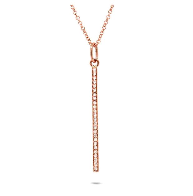 0.14 Ctw 14k Rose Gold Diamond Bar Pendant Necklace With 18 Inch Chain