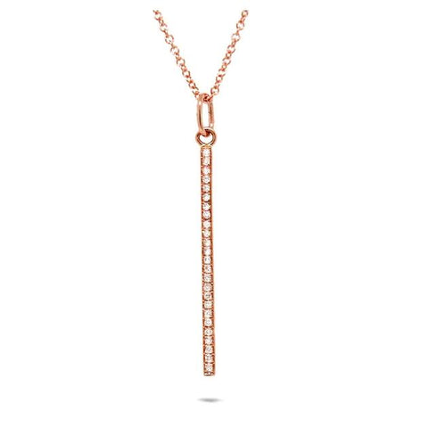 0.14 Ctw 14k Rose Gold Diamond Bar Pendant Necklace With 18 Inch Chain