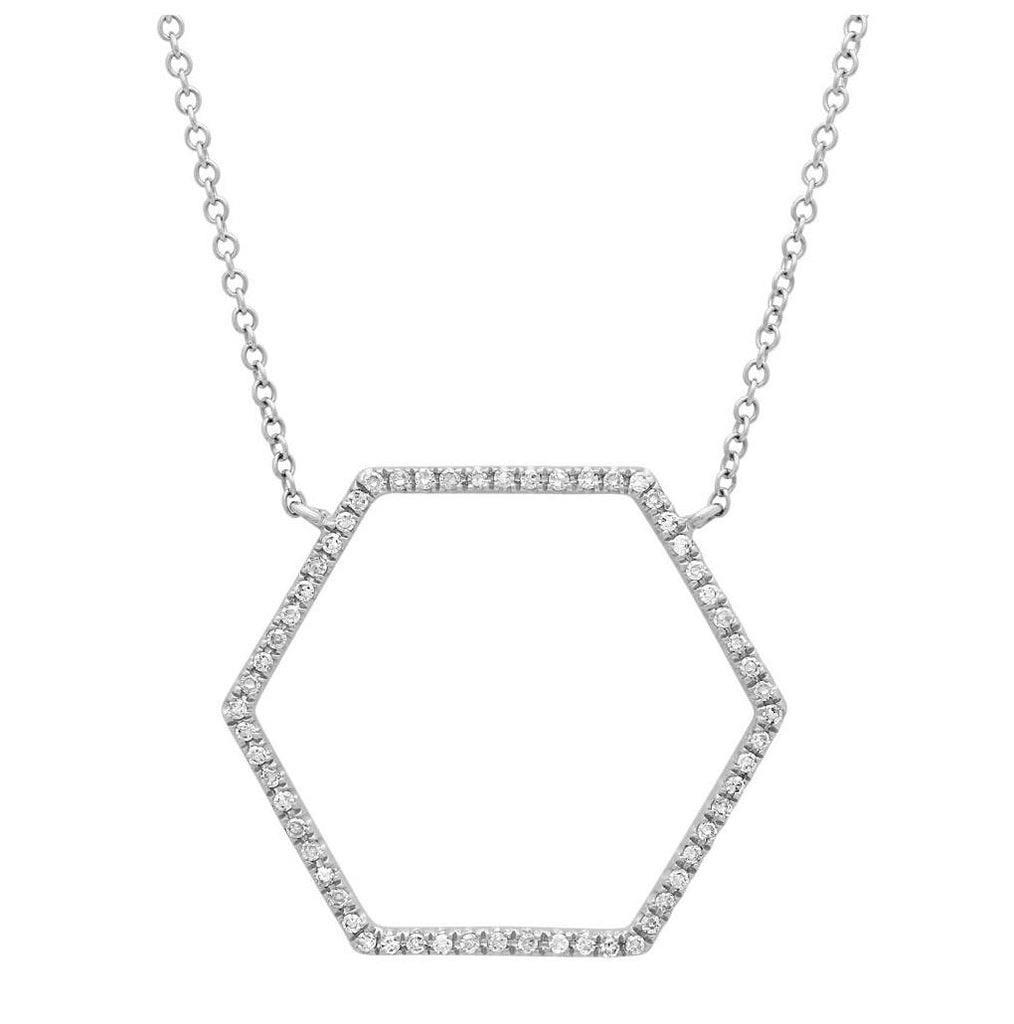 0.25 Ctw 14k White Gold Diamond Hexagon Necklace