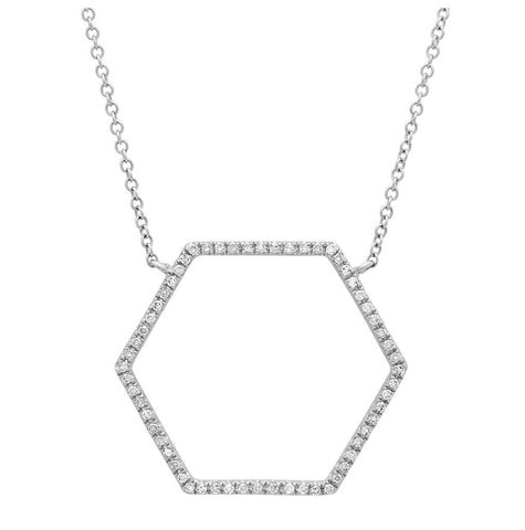 0.25 Ctw 14k White Gold Diamond Hexagon Necklace