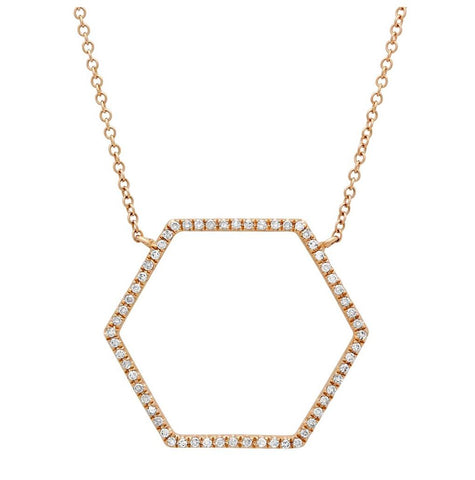 0.25 Ctw 14k Rose Gold Diamond Hexagon Necklace