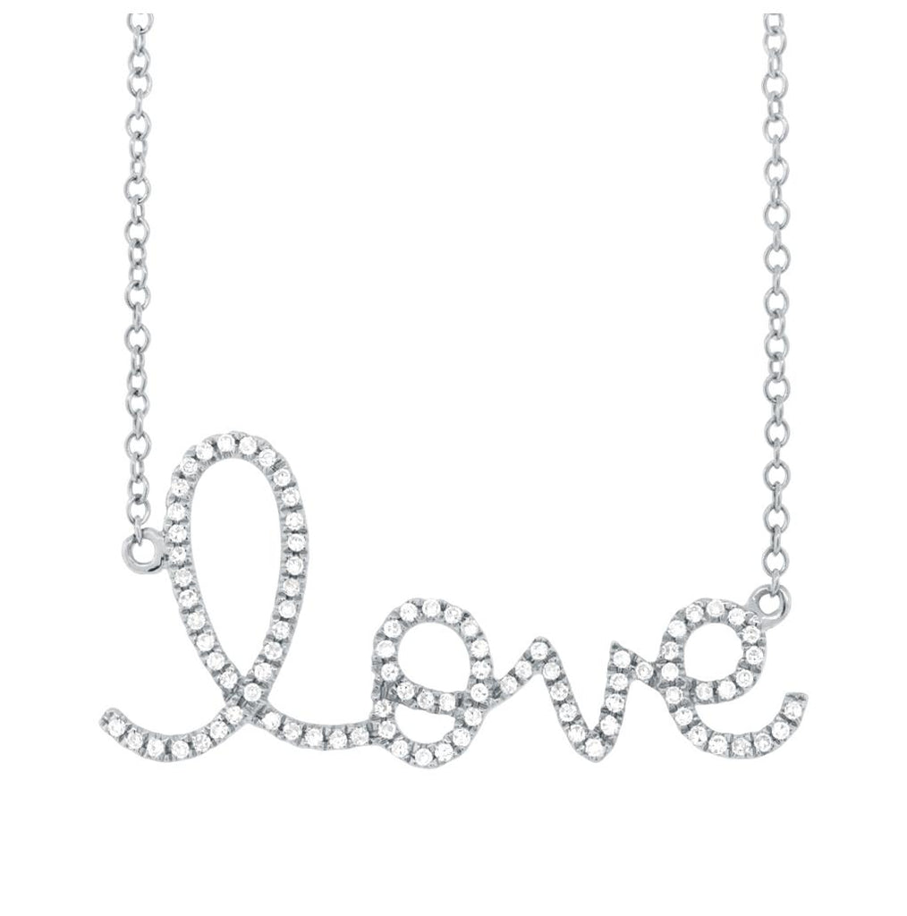 0.18 Ctw 14k White Gold Diamond "love" Necklace