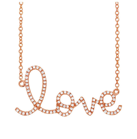 0.18 Ctw 14k Rose Gold Diamond "love" Necklace