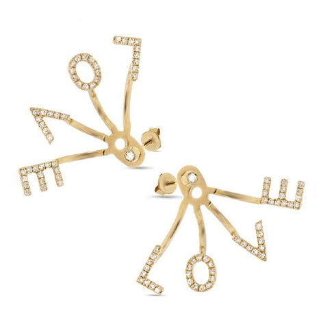 0.30 Ctw 14k Yellow Gold Diamond "love" Ear Jacket Earring With Studs