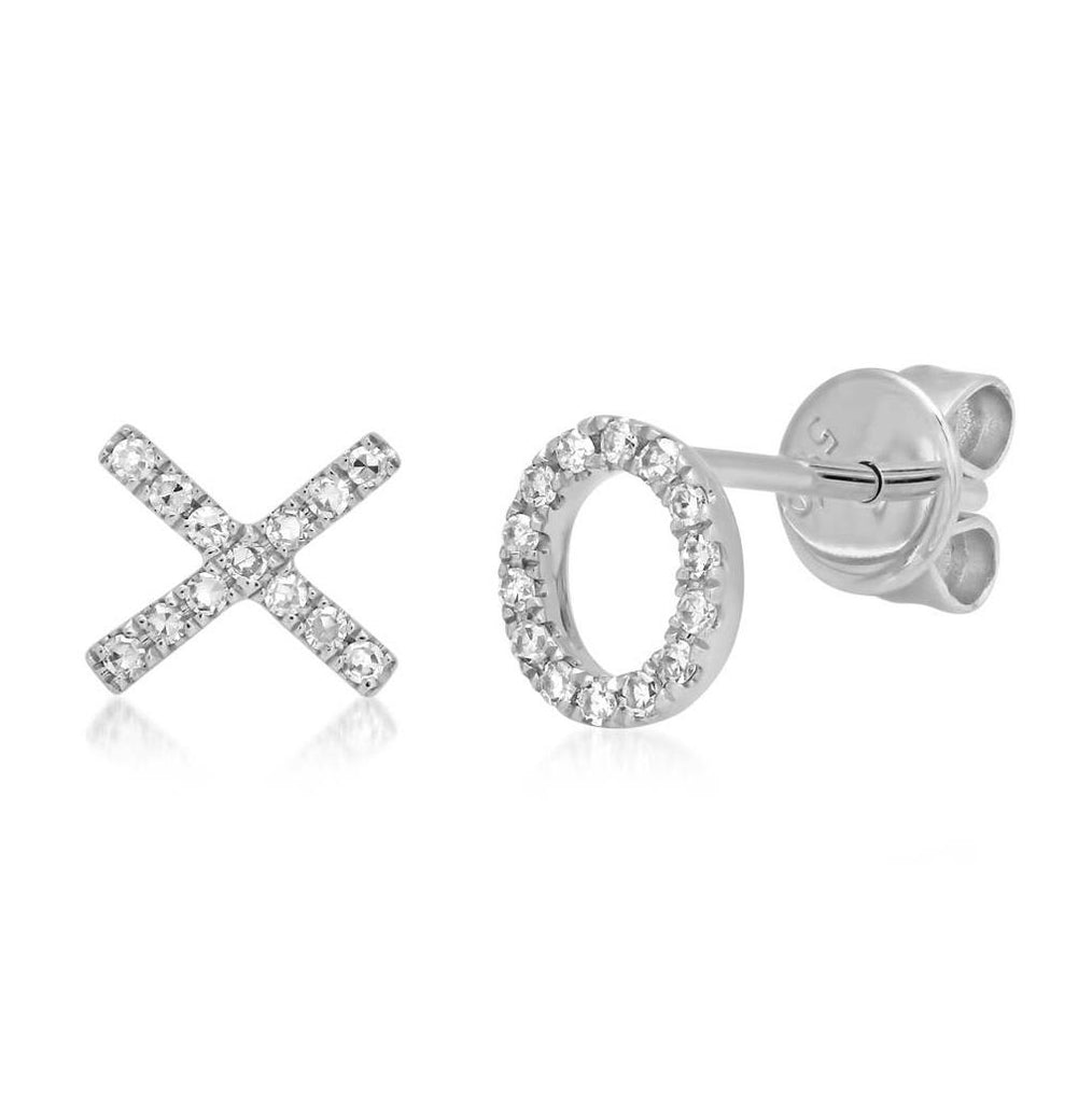 0.09 Ctw 14k White Gold Diamond "xo" Stud Earring