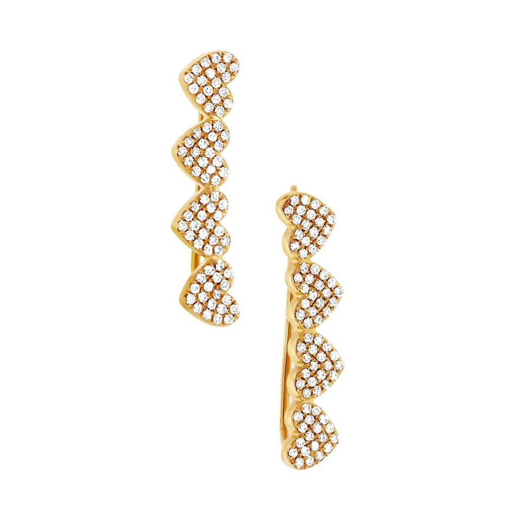 0.34 Ctw 14k Yellow Gold Diamond Pave Hearts Ear Crawler Earring