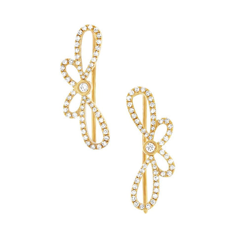 0.34 Ctw 14k Yellow Gold Diamond Ribbon Bow Ear Crawler Earring