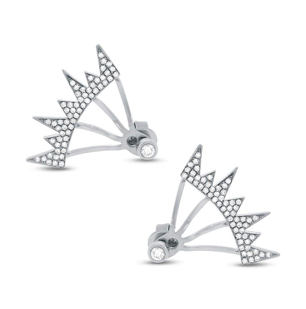 0.38 Ctw 14k White Gold Diamond Pave Ear Jacket Earring With Studs