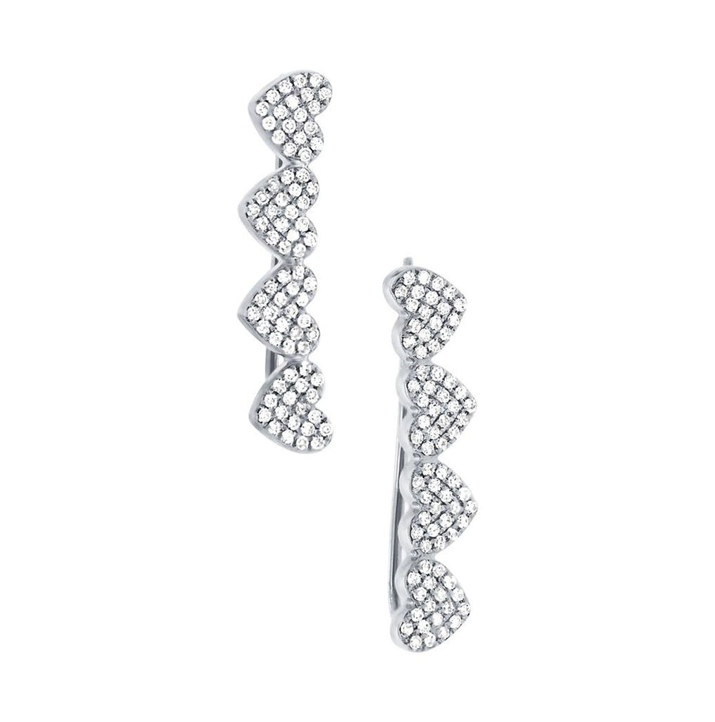 0.34 Ctw 14k White Gold Diamond Pave Hearts Ear Crawler Earring