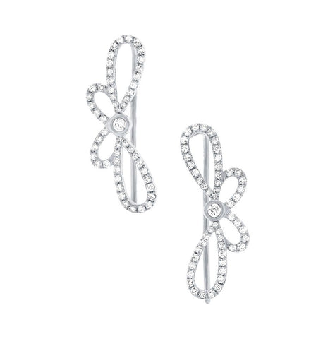 0.34 Ctw 14k White Gold Diamond Ribbon Bow Ear Crawler Earring