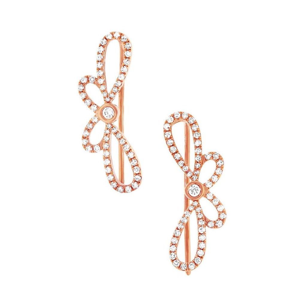 0.34 Ctw 14k Rose Gold Diamond Ribbon Bow Ear Crawler Earring