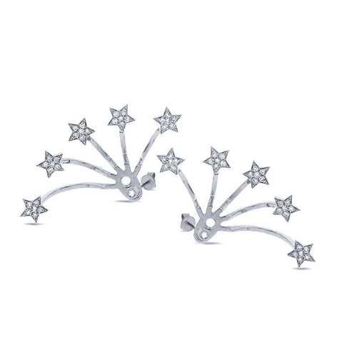 0.27 Ctw 14k White Gold Diamond Star Ear Jacket Earring With Studs