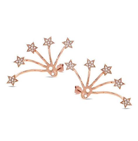 0.27 Ctw 14k Rose Gold Diamond Star Ear Jacket Earring With Studs