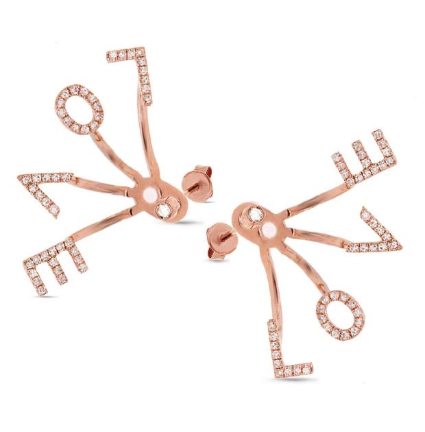 0.30 Ctw 14k Rose Gold Diamond "love" Ear Jacket Earring With Studs