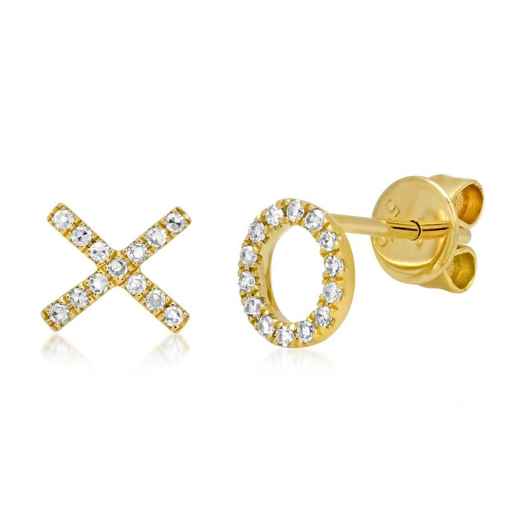 0.09 Ctw 14k Yellow Gold Diamond "xo" Stud Earring