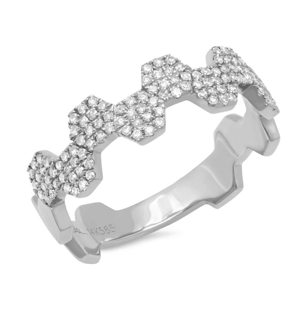 0.26 Ctw 14k White Gold Diamond Pave Hexagon Ring