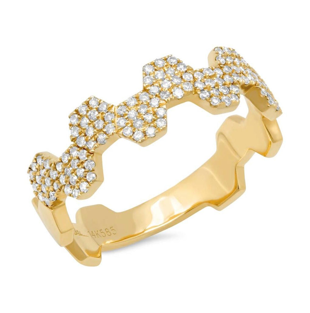 0.26 Ctw 14k Yellow Gold Diamond Pave Hexagon Ring