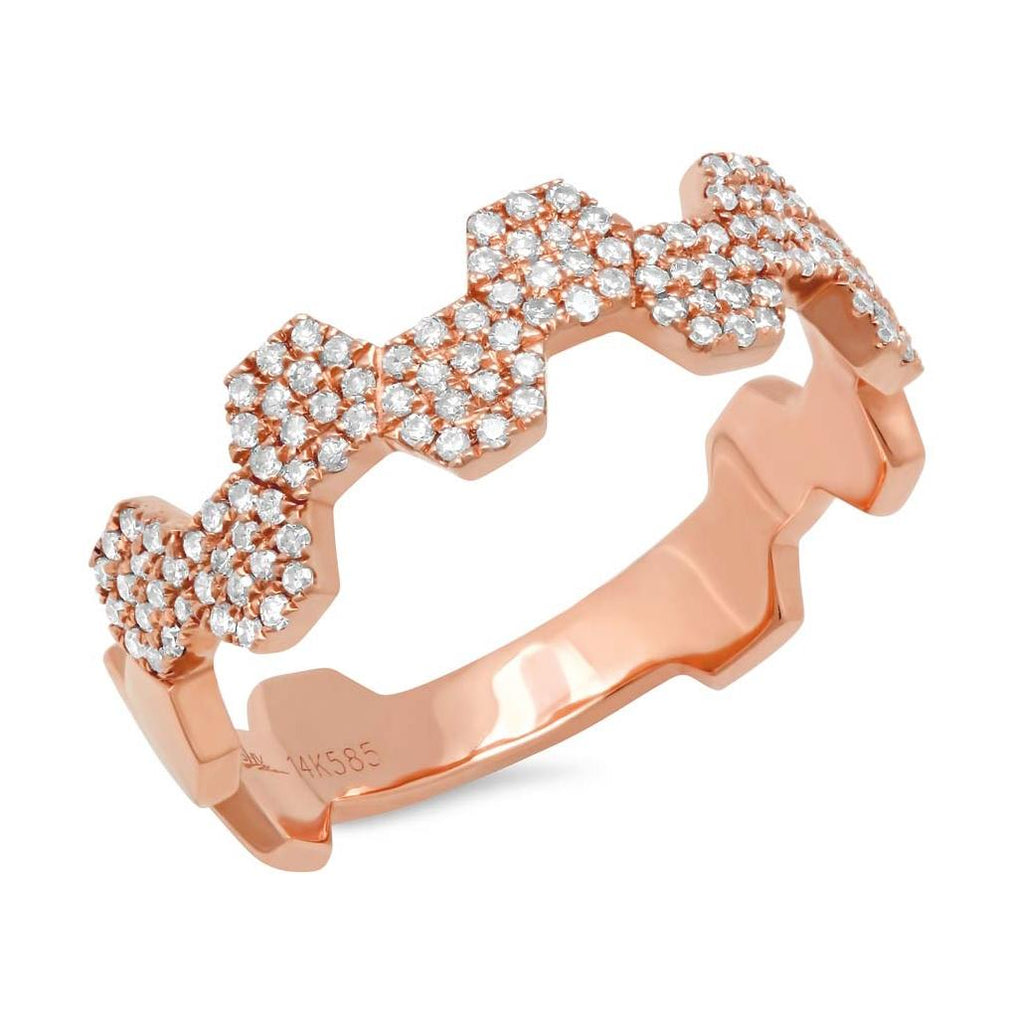 0.26 Ctw 14k Rose Gold Diamond Pave Hexagon Ring