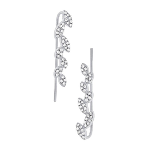 0.25 Ctw 14k White Gold Diamond Leaf Ear Crawler Earring