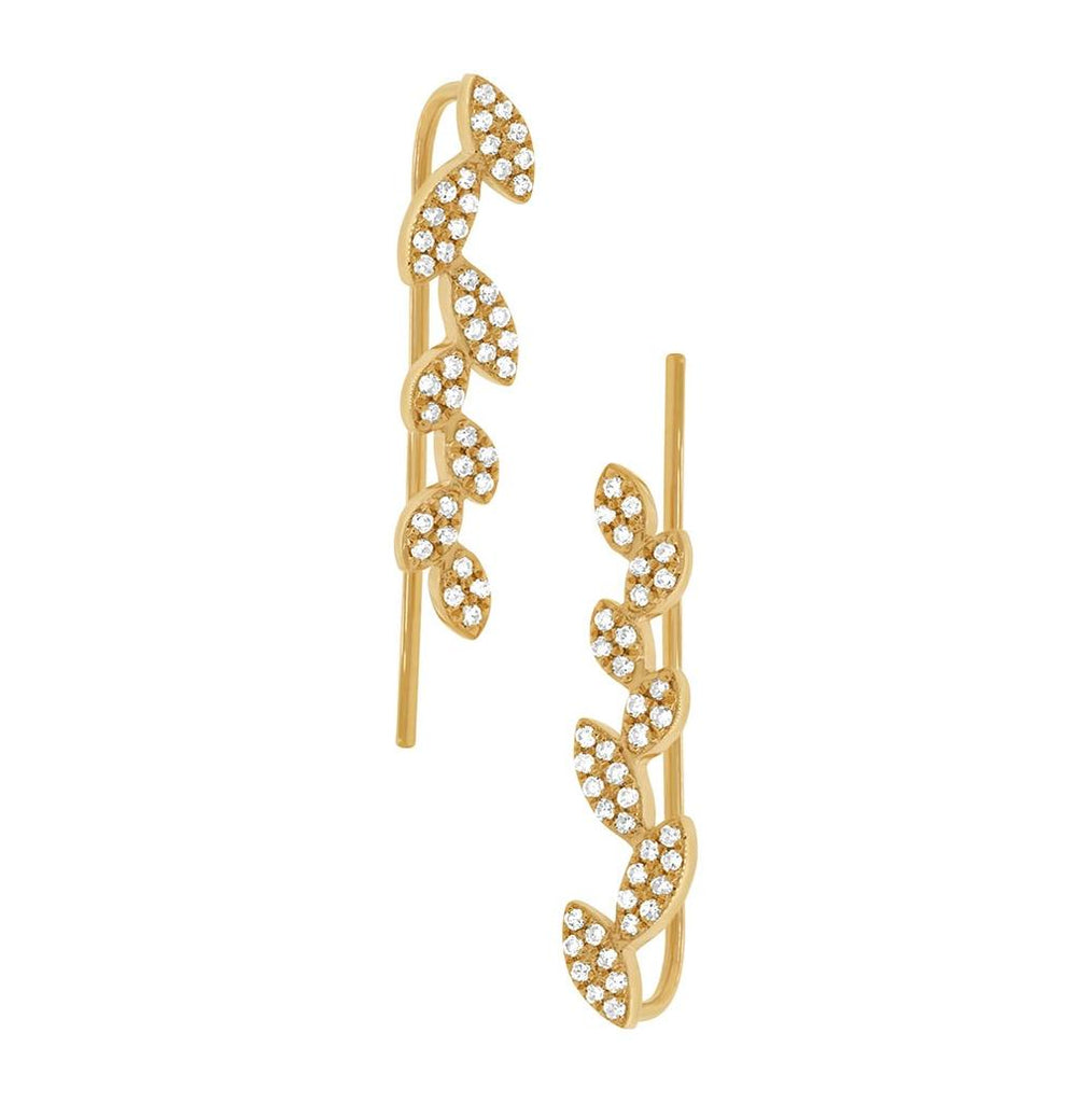 0.25 Ctw 14k Yellow Gold Diamond Leaf Ear Crawler Earring