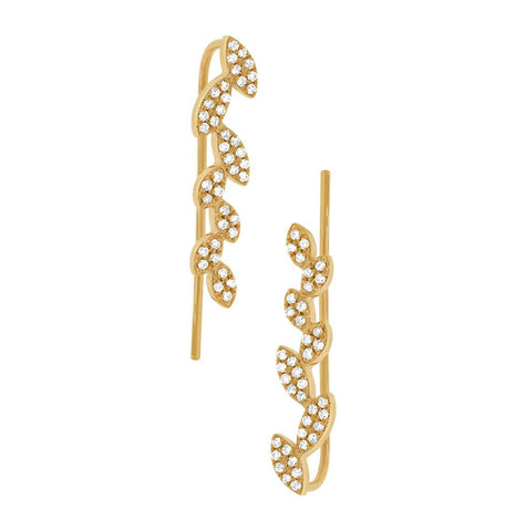 0.25 Ctw 14k Yellow Gold Diamond Leaf Ear Crawler Earring