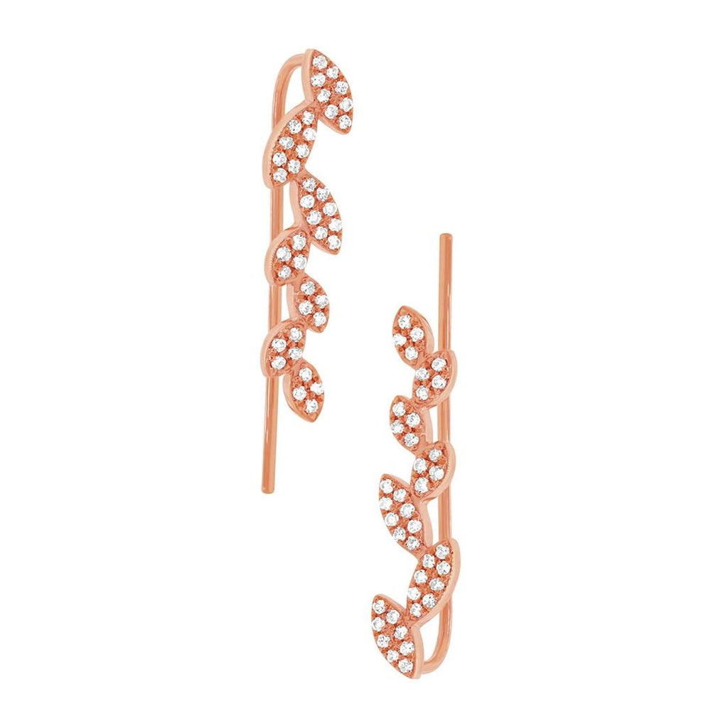 0.25 Ctw 14k Rose Gold Diamond Leaf Ear Crawler Earring