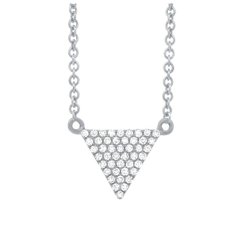 0.13 Ctw 14k White Gold Diamond Pave Triangle Necklace