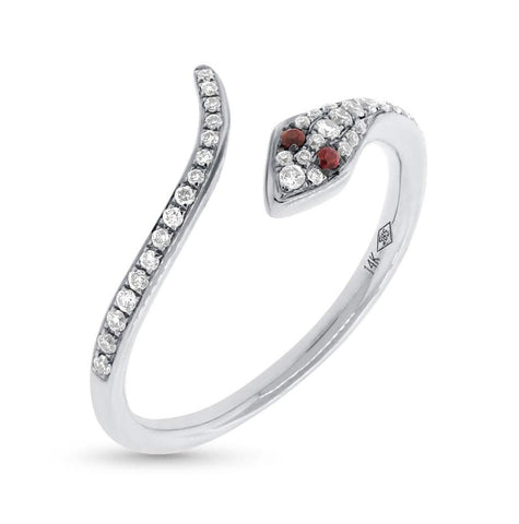 0.19 Ctw Diamond And 0.03 Ctw Ruby 14k White Gold Snake Ring Size 3